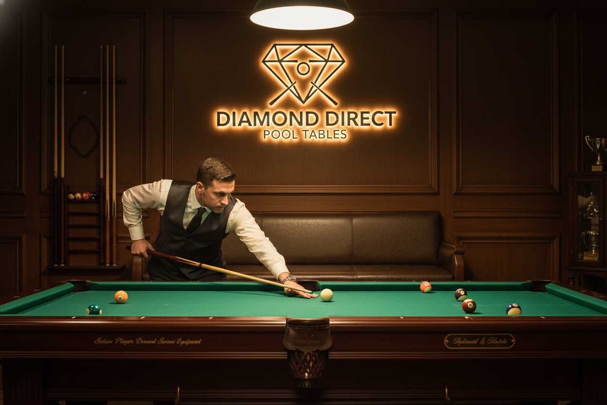 WIth a logo for diamond direct pool tables